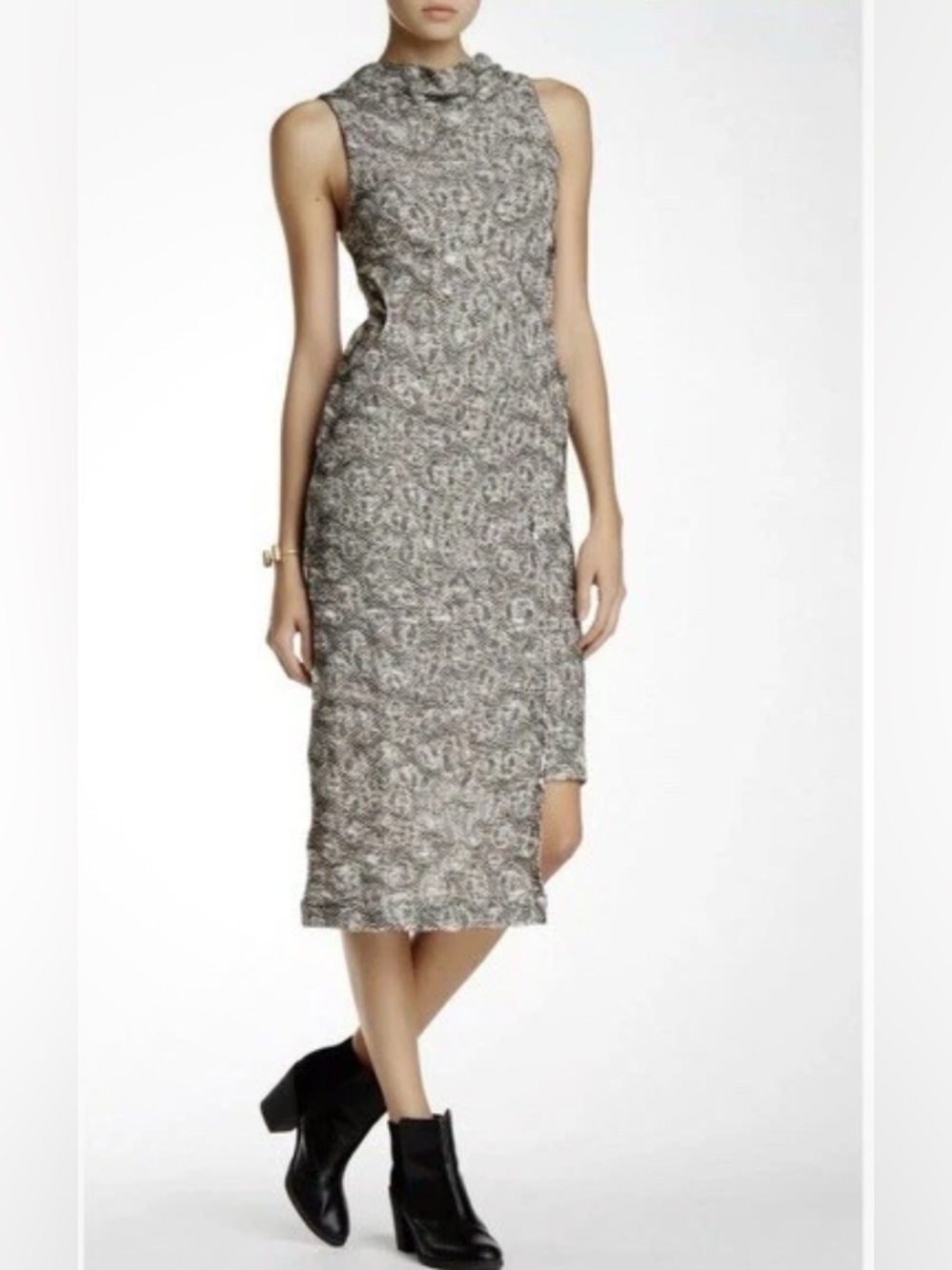 Free People Asymmetrical Textured Midi Dress Size Medium Boho Layered Hem